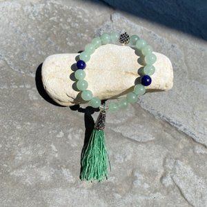 Stunning Elegance: Handmade Beaded Green Tassel Bracelet